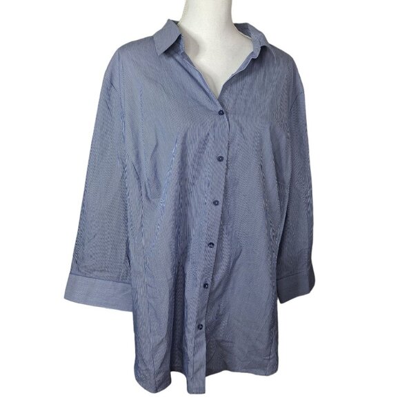 Worthington Striped Button Down Up Blue Womens Plus Size 3X Long Sleeve Collared - Picture 8 of 8